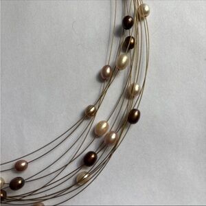 Honora Multi Color - brown, cream, pink - Strand Floating Necklace NEW w Box